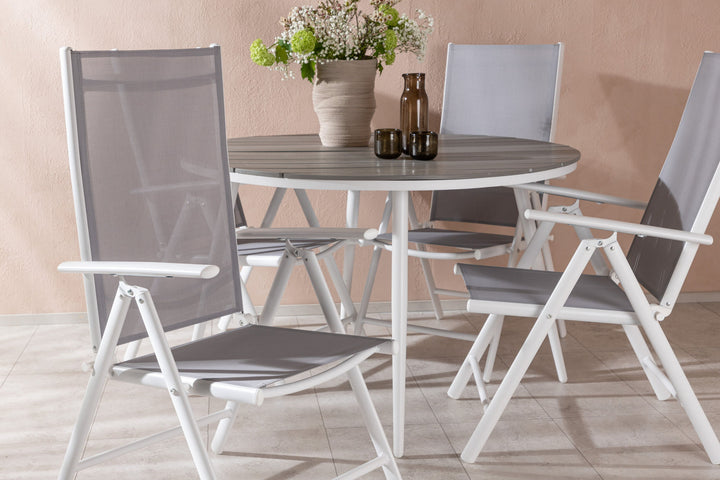 Venture Home Break - Dining Table Round- White / Grey - Alu / Aintwood - 120ø _1+ Break 5:pos Chair - White/Grey _4