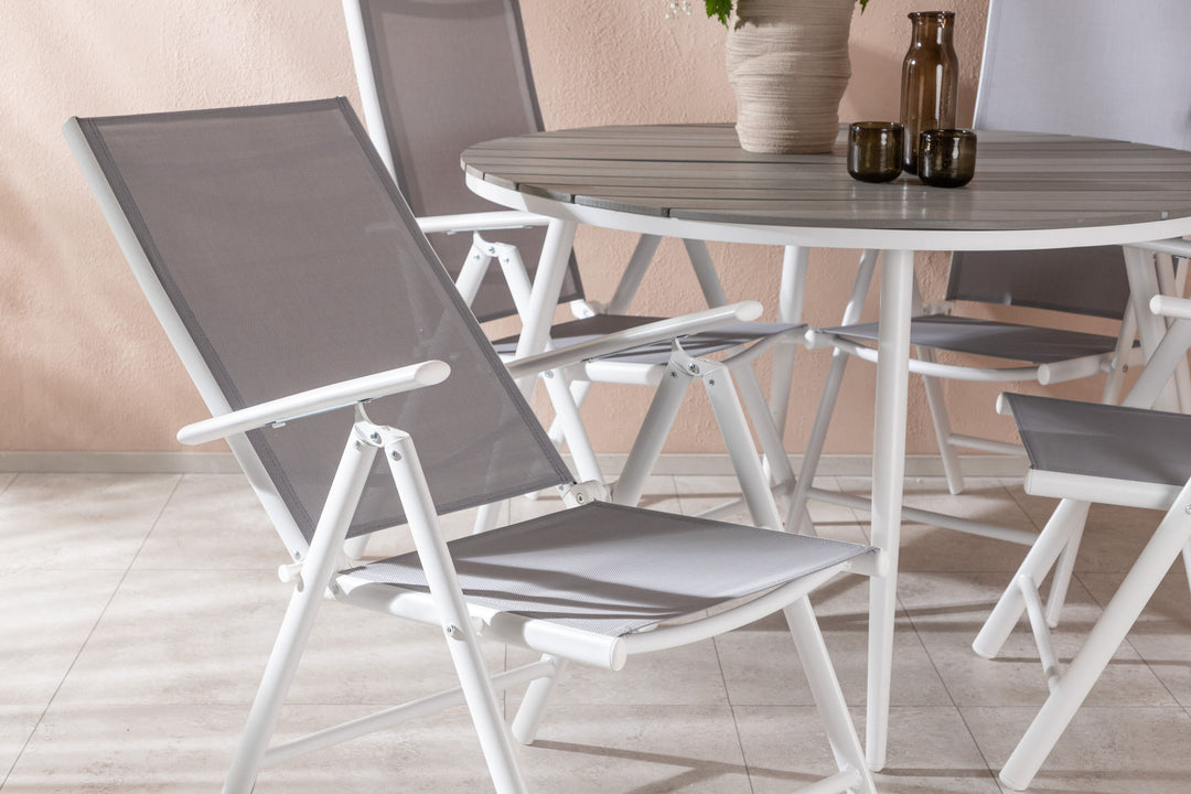 Venture Home Break - Dining Table Round- White / Grey - Alu / Aintwood - 120ø _1+ Break 5:pos Chair - White/Grey _4