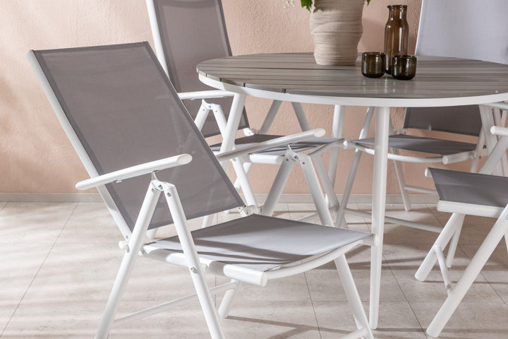 Venture Home Break - Dining Table Round- White / Grey - Alu / Aintwood - 120ø _1+ Break 5:pos Chair - White/Grey _4