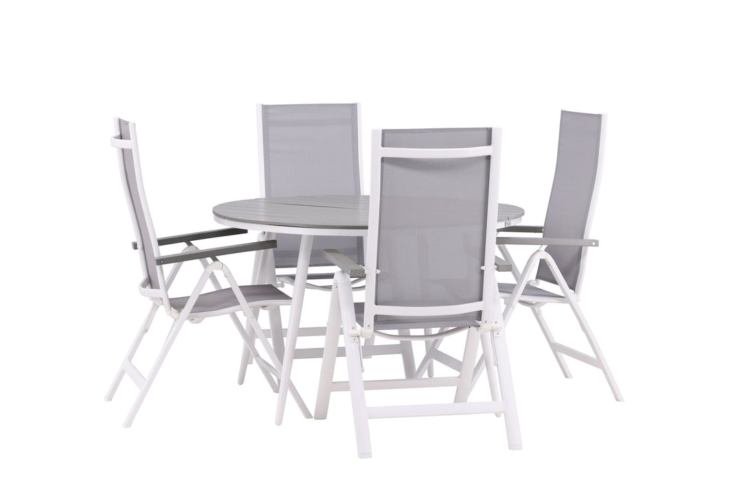 Venture Home Break - Dining Table Round- White / Grey - Alu / Aintwood - 120ø _1+ Albany Light 5-pos white alu / Grey Textilene _4