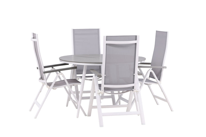 Venture Home Break - Dining Table Round- White / Grey - Alu / Aintwood - 120ø _1+ Albany Light 5-pos white alu / Grey Textilene _4