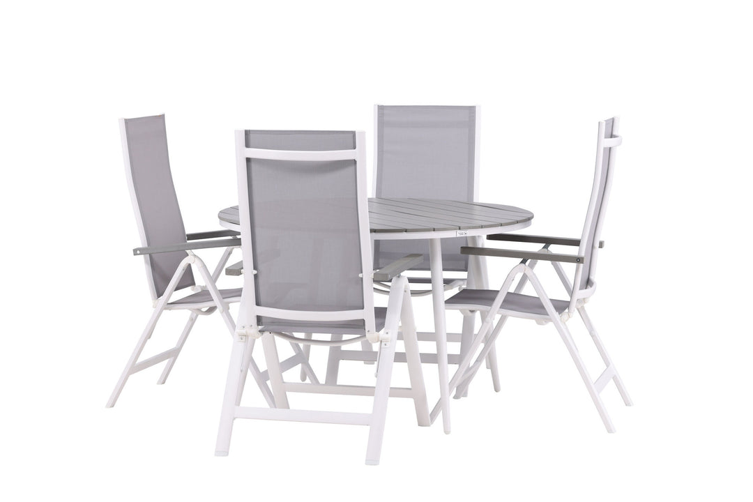 Venture Home Break - Dining Table Round- White / Grey - Alu / Aintwood - 120ø _1+ Albany Light 5-pos white alu / Grey Textilene _4
