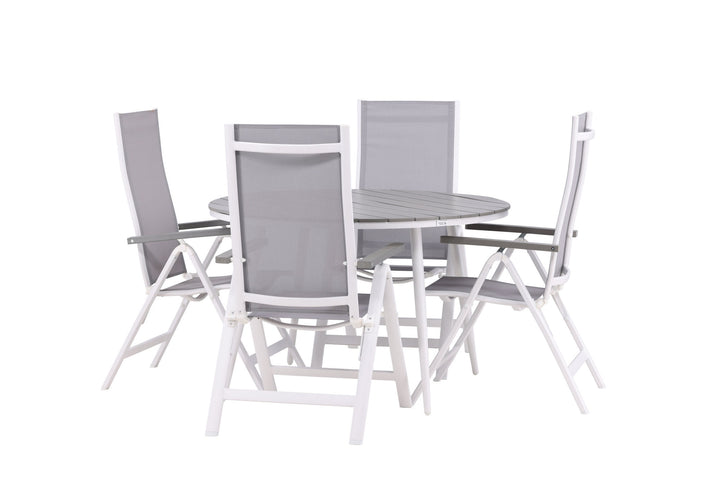 Venture Home Break - Dining Table Round- White / Grey - Alu / Aintwood - 120ø _1+ Albany Light 5-pos white alu / Grey Textilene _4