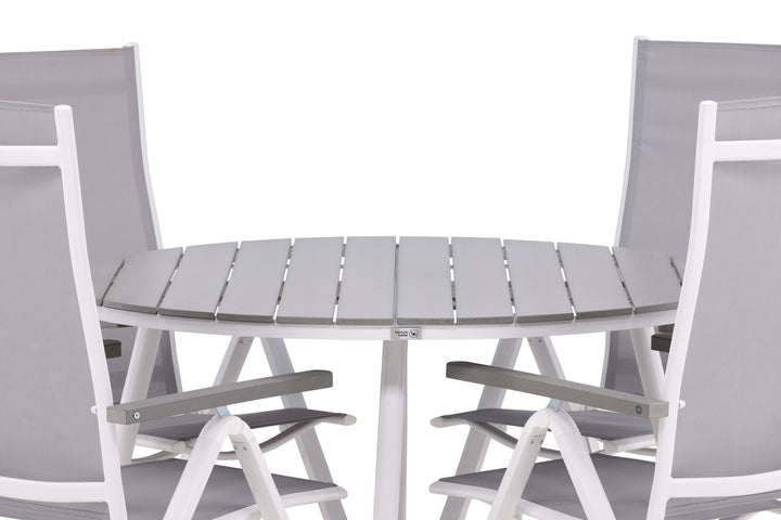 Venture Home Break - Dining Table Round- White / Grey - Alu / Aintwood - 120ø _1+ Albany Light 5-pos white alu / Grey Textilene _4