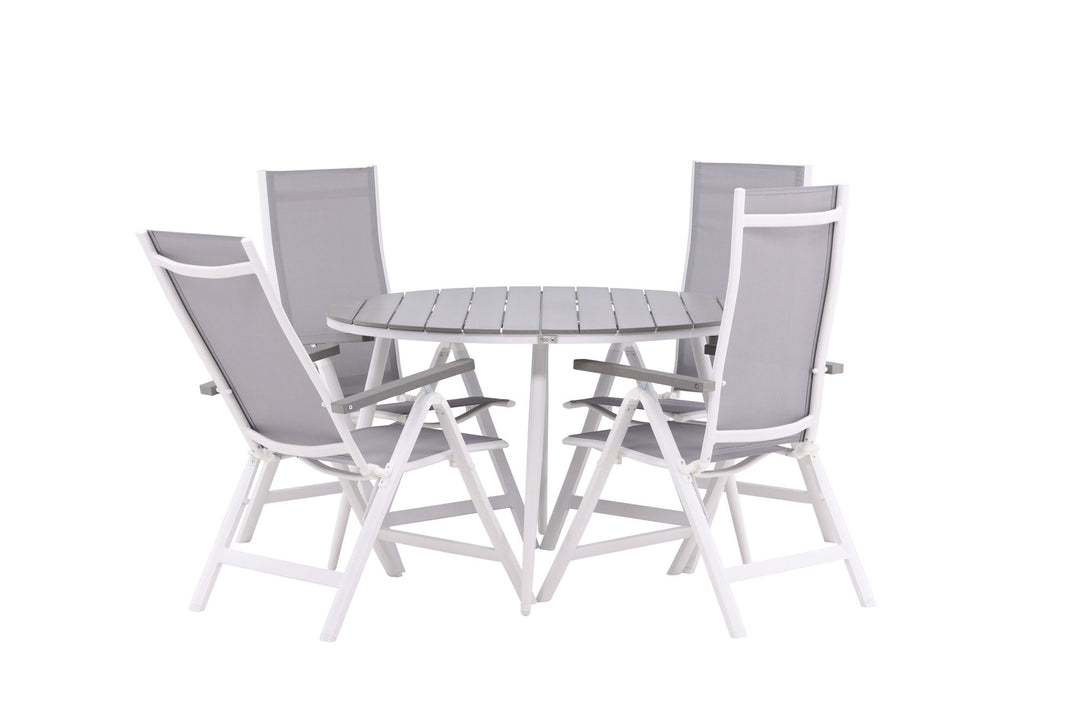 Venture Home Break - Dining Table Round- White / Grey - Alu / Aintwood - 120ø _1+ Albany Light 5-pos white alu / Grey Textilene _4