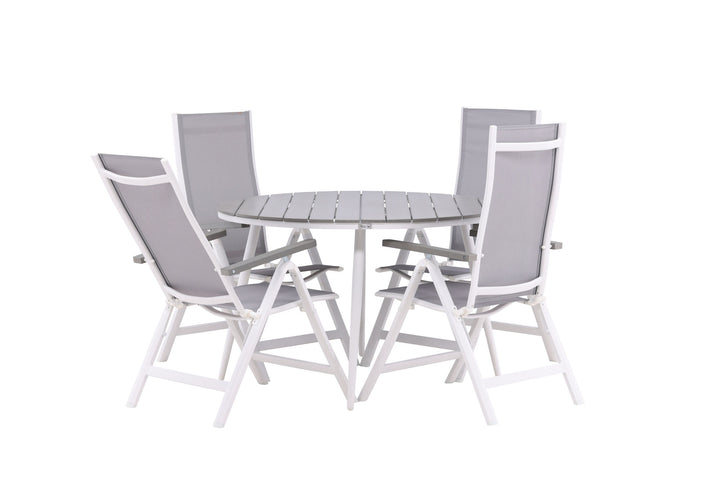 Venture Home Break - Dining Table Round- White / Grey - Alu / Aintwood - 120ø _1+ Albany Light 5-pos white alu / Grey Textilene _4