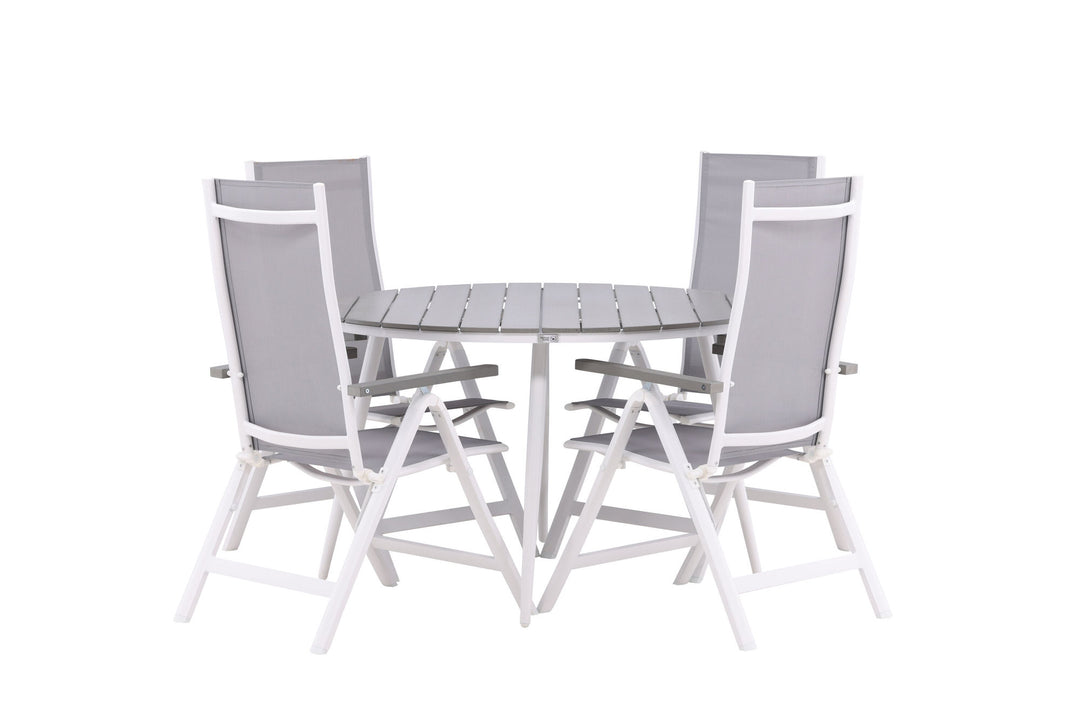 Venture Home Break - Dining Table Round- White / Grey - Alu / Aintwood - 120ø _1+ Albany Light 5-pos white alu / Grey Textilene _4