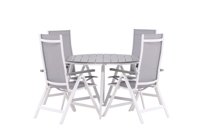 Venture Home Break - Dining Table Round- White / Grey - Alu / Aintwood - 120ø _1+ Albany Light 5-pos white alu / Grey Textilene _4