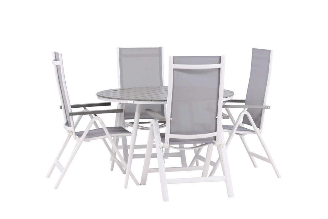 Venture Home Break - Dining Table Round- White / Grey - Alu / Aintwood - 120ø _1+ Albany Light 5-pos white alu / Grey Textilene _4
