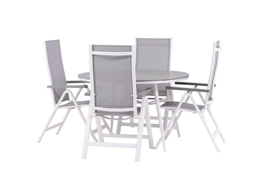 Venture Home Break - Dining Table Round- White / Grey - Alu / Aintwood - 120ø _1+ Albany Light 5-pos white alu / Grey Textilene _4