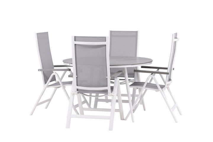 Venture Home Break - Dining Table Round- White / Grey - Alu / Aintwood - 120ø _1+ Albany Light 5-pos white alu / Grey Textilene _4
