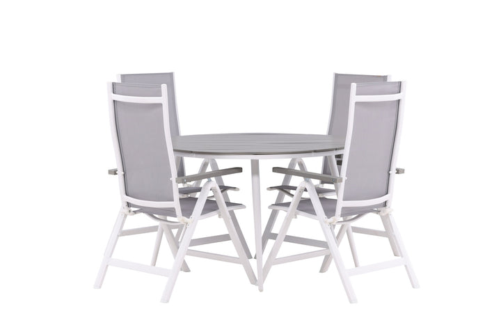Venture Home Break - Dining Table Round- White / Grey - Alu / Aintwood - 120ø _1+ Albany Light 5-pos white alu / Grey Textilene _4