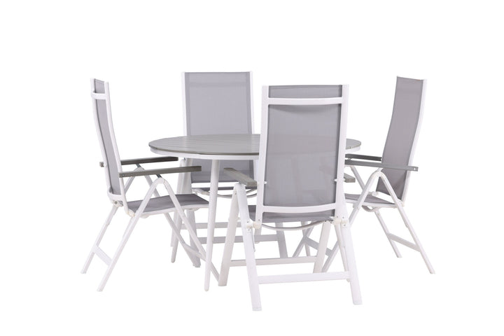 Venture Home Break - Dining Table Round- White / Grey - Alu / Aintwood - 120ø _1+ Albany Light 5-pos white alu / Grey Textilene _4