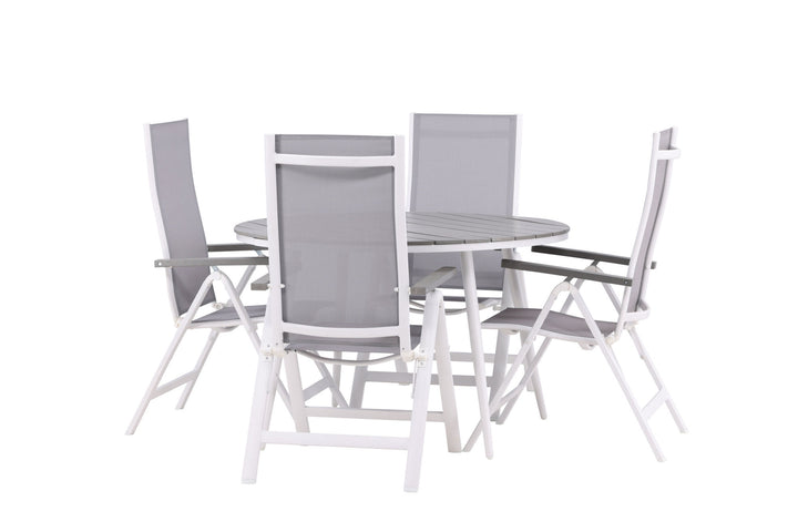 Venture Home Break - Dining Table Round- White / Grey - Alu / Aintwood - 120ø _1+ Albany Light 5-pos white alu / Grey Textilene _4