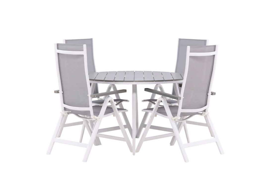 Venture Home Break - Dining Table Round- White / Grey - Alu / Aintwood - 120ø _1+ Albany Light 5-pos white alu / Grey Textilene _4