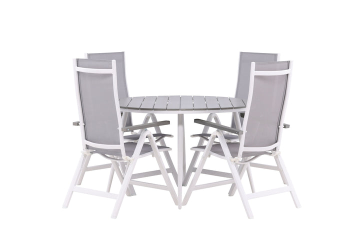 Venture Home Break - Dining Table Round- White / Grey - Alu / Aintwood - 120ø _1+ Albany Light 5-pos white alu / Grey Textilene _4