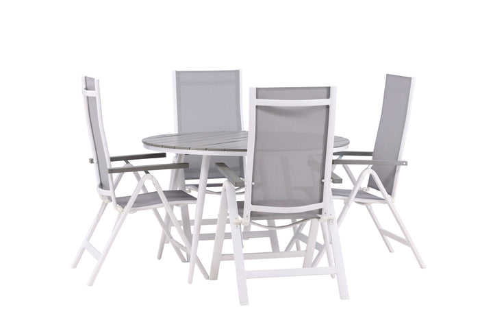 Venture Home Break - Dining Table Round- White / Grey - Alu / Aintwood - 120ø _1+ Albany Light 5-pos white alu / Grey Textilene _4