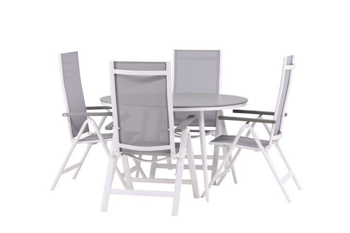 Venture Home Break - Dining Table Round- White / Grey - Alu / Aintwood - 120ø _1+ Albany Light 5-pos white alu / Grey Textilene _4