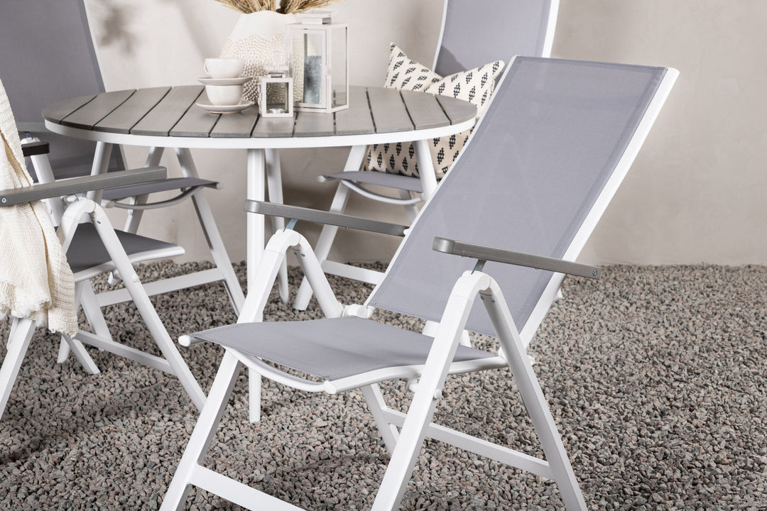 Venture Home Break - Dining Table Round- White / Grey - Alu / Aintwood - 120ø _1+ Albany Light 5-pos white alu / Grey Textilene _4