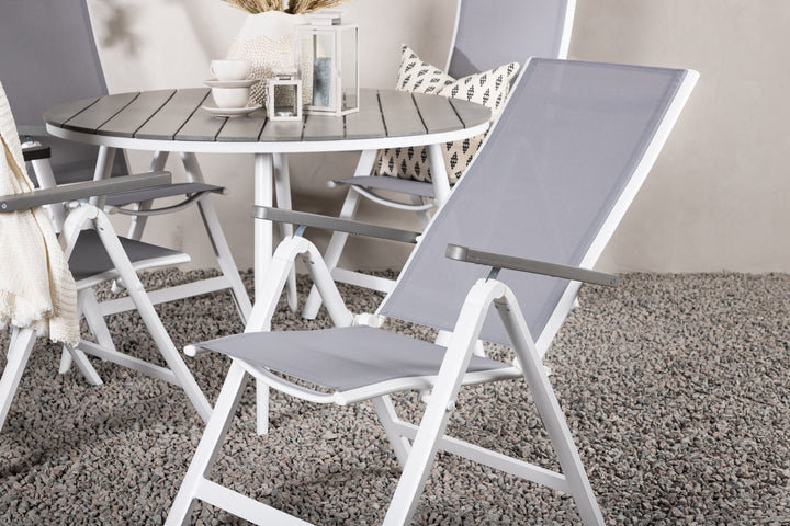 Venture Home Break - Dining Table Round- White / Grey - Alu / Aintwood - 120ø _1+ Albany Light 5-pos white alu / Grey Textilene _4