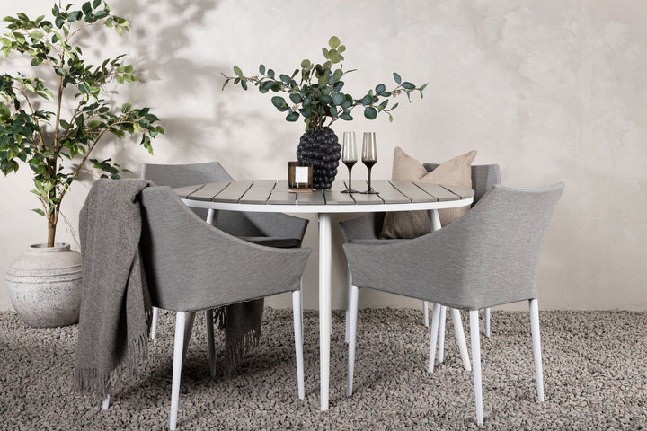 Venture Home Break - Dining Table Round- White / Grey - Alu / Aintwood - 120ø _1+ Spoga - Dining Chair- White / Grey - - _4