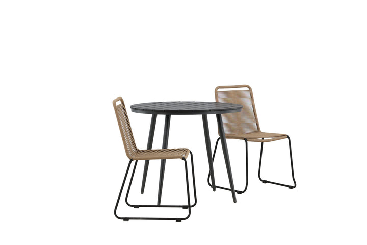 Venture Home Break - Dining Table Round- Black / Black - Alu / Aintwood - 90ø _1+ Lindos Stacking Chair - Black Alu / Latte Rope _2