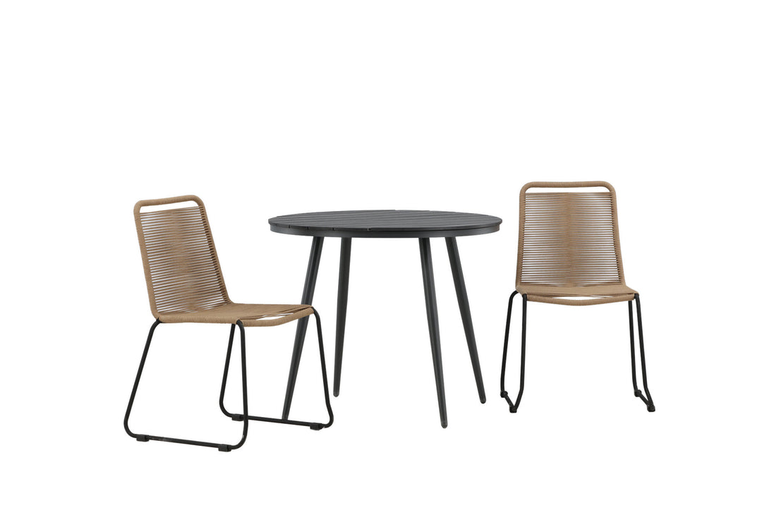 Venture Home Break - Dining Table Round- Black / Black - Alu / Aintwood - 90ø _1+ Lindos Stacking Chair - Black Alu / Latte Rope _2
