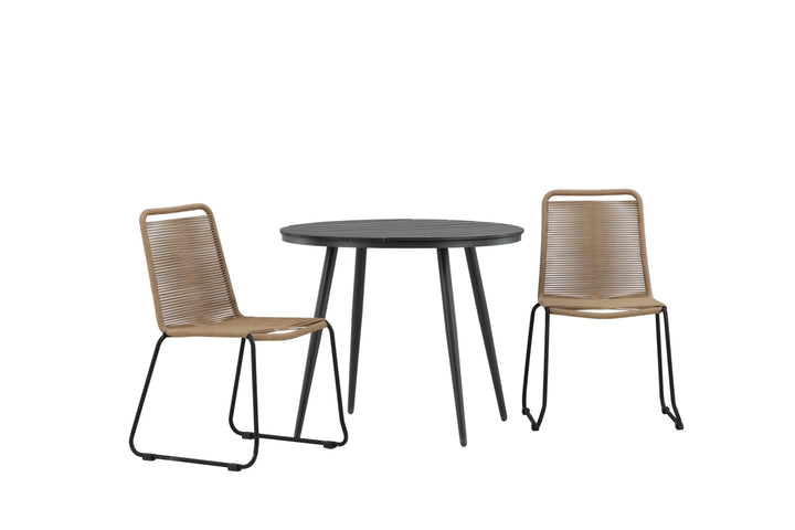 Venture Home Break - Dining Table Round- Black / Black - Alu / Aintwood - 90ø _1+ Lindos Stacking Chair - Black Alu / Latte Rope _2
