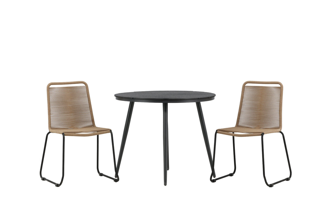 Venture Home Break - Dining Table Round- Black / Black - Alu / Aintwood - 90ø _1+ Lindos Stacking Chair - Black Alu / Latte Rope _2