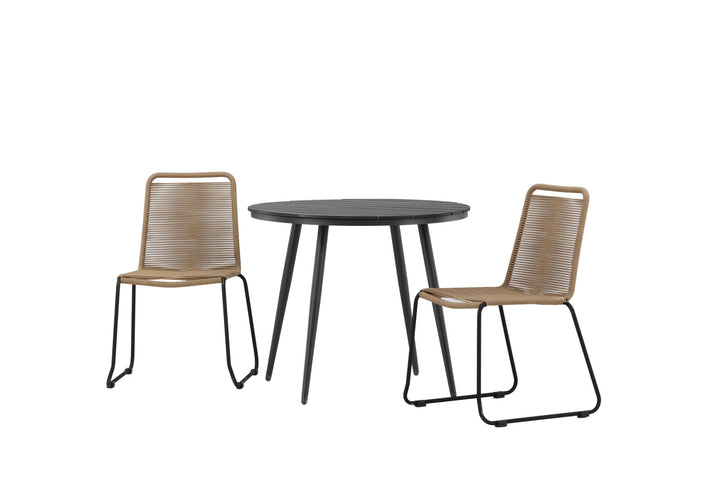 Venture Home Break - Dining Table Round- Black / Black - Alu / Aintwood - 90ø _1+ Lindos Stacking Chair - Black Alu / Latte Rope _2