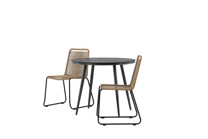 Venture Home Break - Dining Table Round- Black / Black - Alu / Aintwood - 90ø _1+ Lindos Stacking Chair - Black Alu / Latte Rope _2