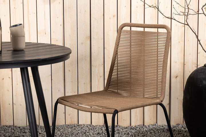 Venture Home Break - Dining Table Round- Black / Black - Alu / Aintwood - 90ø _1+ Lindos Stacking Chair - Black Alu / Latte Rope _2