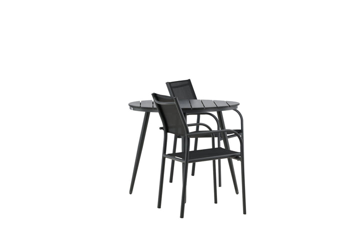 Venture Home Break - Dining Table Round- Black / Black - Alu / Aintwood - 90ø _1+ Santorini Arm Chair (Stackable) - Black alu / Black Textilene _2