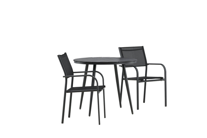 Venture Home Break - Dining Table Round- Black / Black - Alu / Aintwood - 90ø _1+ Santorini Arm Chair (Stackable) - Black alu / Black Textilene _2