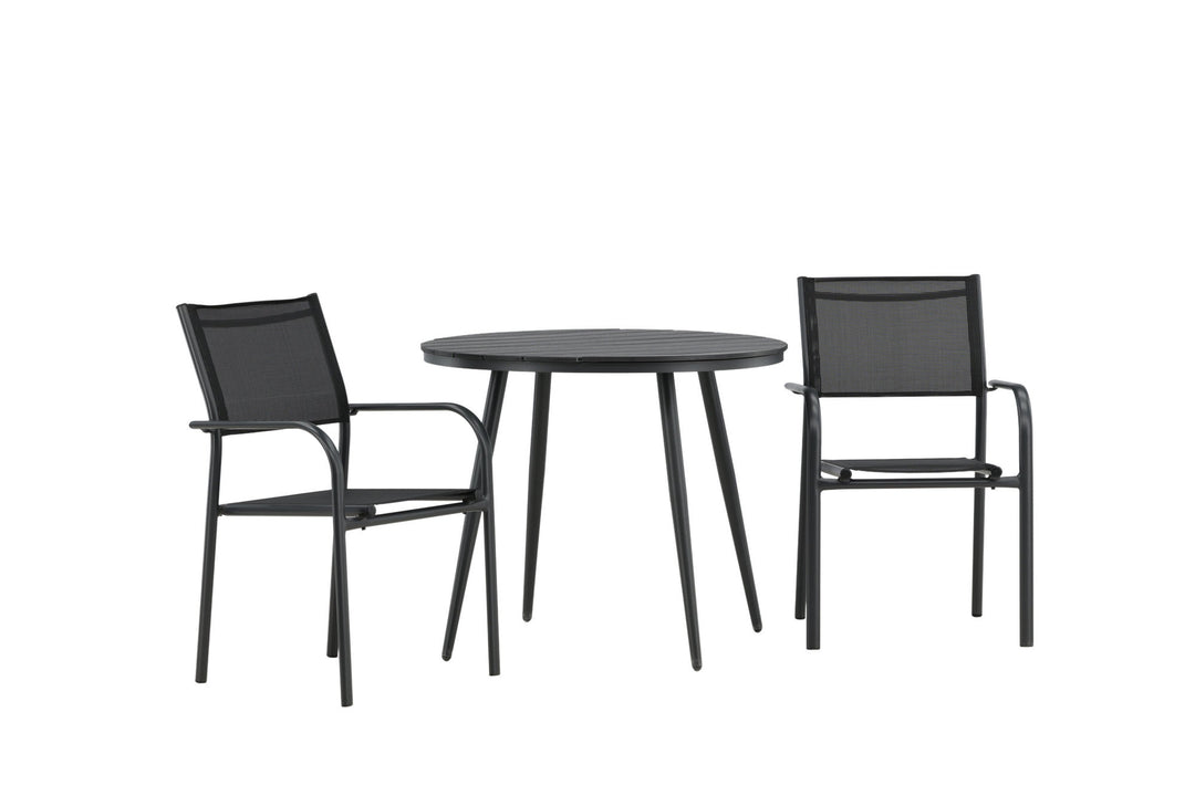 Venture Home Break - Dining Table Round- Black / Black - Alu / Aintwood - 90ø _1+ Santorini Arm Chair (Stackable) - Black alu / Black Textilene _2
