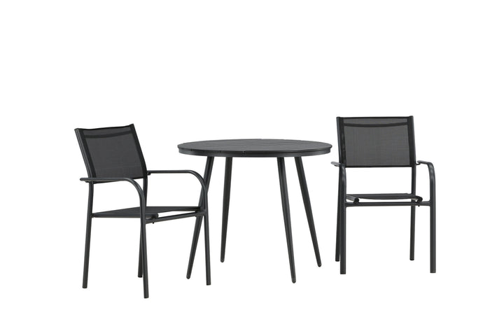 Venture Home Break - Dining Table Round- Black / Black - Alu / Aintwood - 90ø _1+ Santorini Arm Chair (Stackable) - Black alu / Black Textilene _2