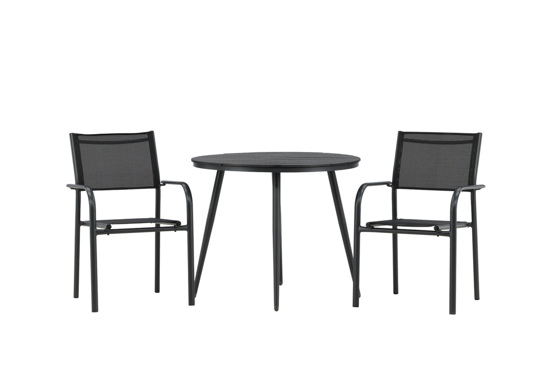 Venture Home Break - Dining Table Round- Black / Black - Alu / Aintwood - 90ø _1+ Santorini Arm Chair (Stackable) - Black alu / Black Textilene _2