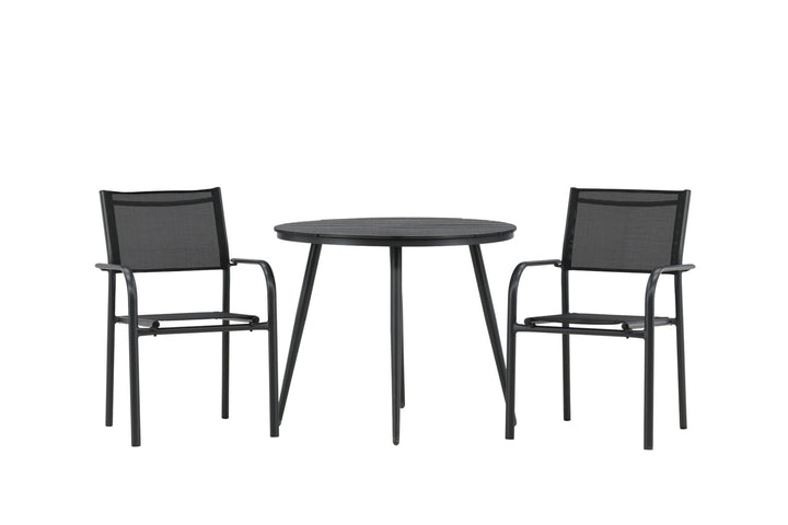 Venture Home Break - Dining Table Round- Black / Black - Alu / Aintwood - 90ø _1+ Santorini Arm Chair (Stackable) - Black alu / Black Textilene _2