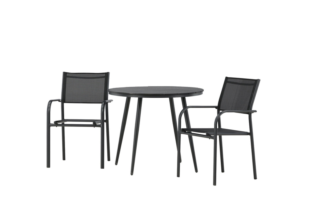 Venture Home Break - Dining Table Round- Black / Black - Alu / Aintwood - 90ø _1+ Santorini Arm Chair (Stackable) - Black alu / Black Textilene _2