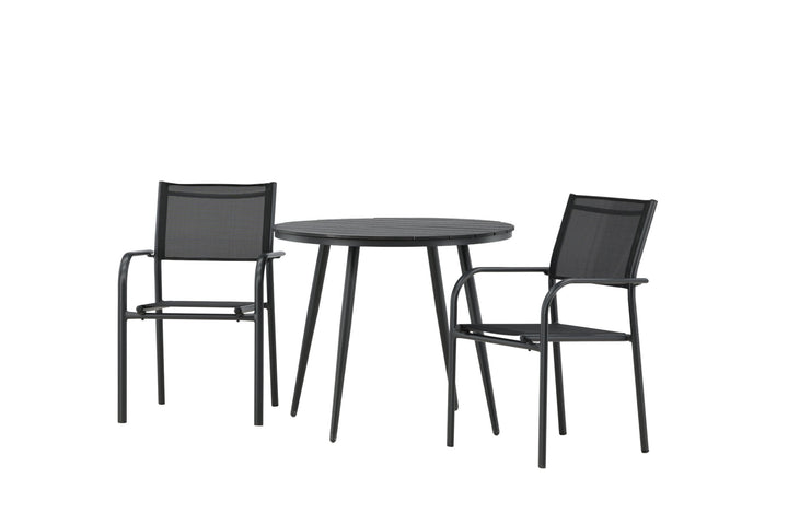 Venture Home Break - Dining Table Round- Black / Black - Alu / Aintwood - 90ø _1+ Santorini Arm Chair (Stackable) - Black alu / Black Textilene _2