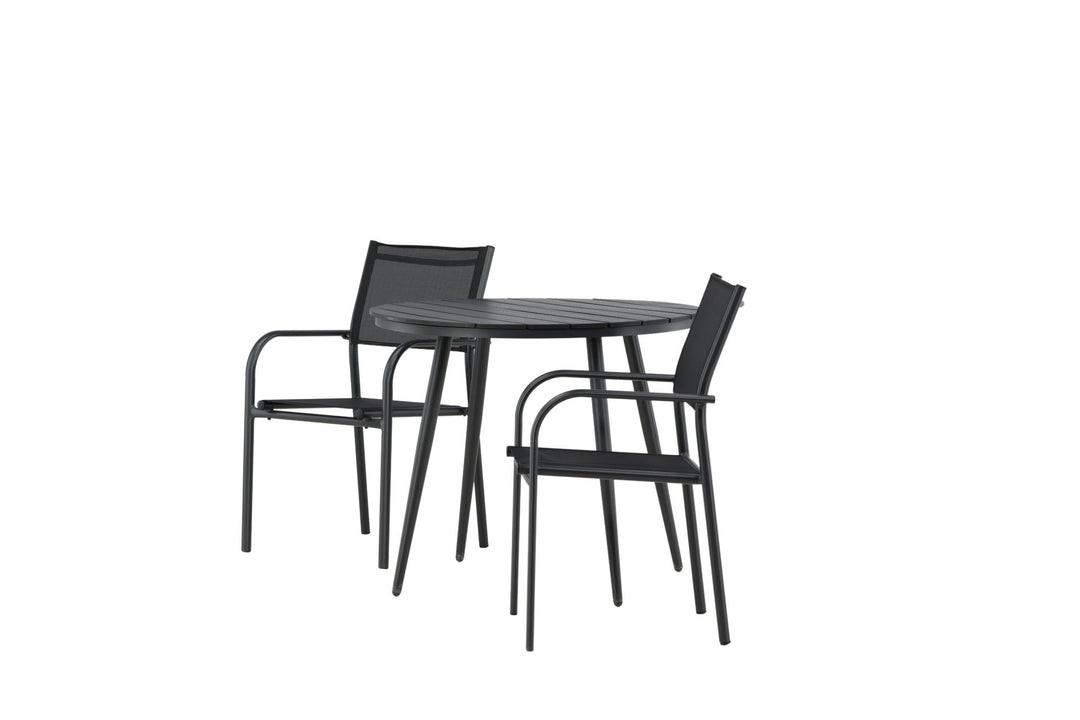 Venture Home Break - Dining Table Round- Black / Black - Alu / Aintwood - 90ø _1+ Santorini Arm Chair (Stackable) - Black alu / Black Textilene _2