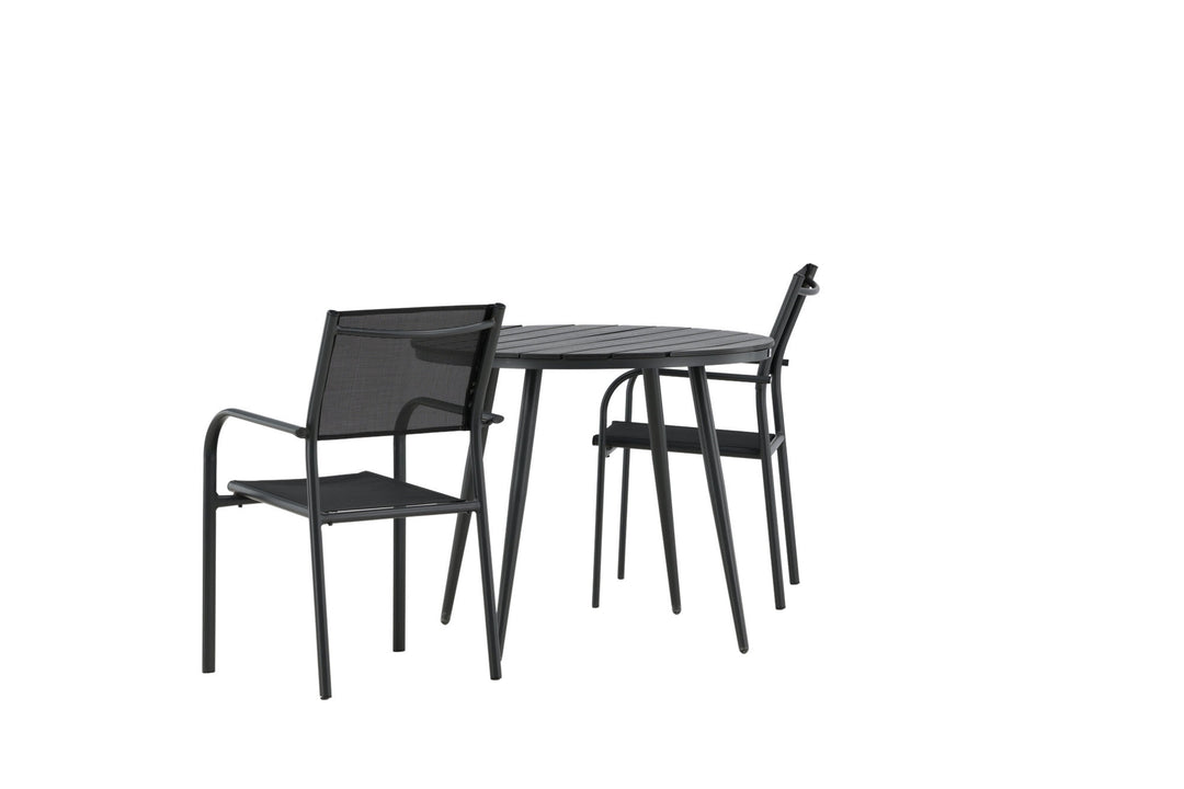 Venture Home Break - Dining Table Round- Black / Black - Alu / Aintwood - 90ø _1+ Santorini Arm Chair (Stackable) - Black alu / Black Textilene _2