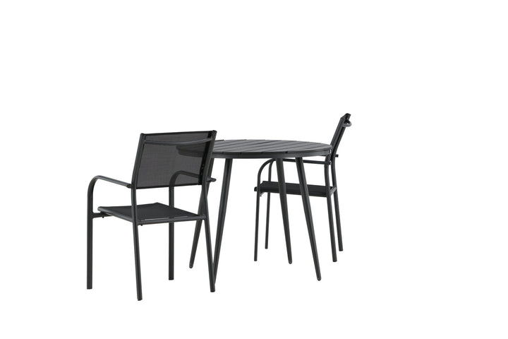 Venture Home Break - Dining Table Round- Black / Black - Alu / Aintwood - 90ø _1+ Santorini Arm Chair (Stackable) - Black alu / Black Textilene _2