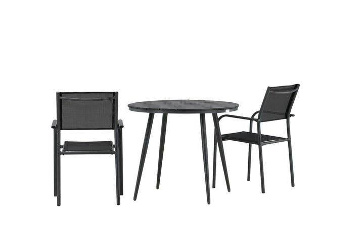 Venture Home Break - Dining Table Round- Black / Black - Alu / Aintwood - 90ø _1+ Santorini Arm Chair (Stackable) - Black alu / Black Textilene _2