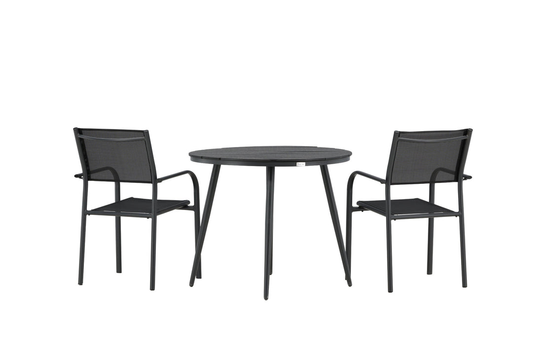 Venture Home Break - Dining Table Round- Black / Black - Alu / Aintwood - 90ø _1+ Santorini Arm Chair (Stackable) - Black alu / Black Textilene _2