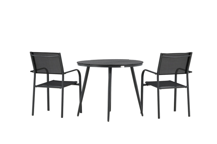 Venture Home Break - Dining Table Round- Black / Black - Alu / Aintwood - 90ø _1+ Santorini Arm Chair (Stackable) - Black alu / Black Textilene _2
