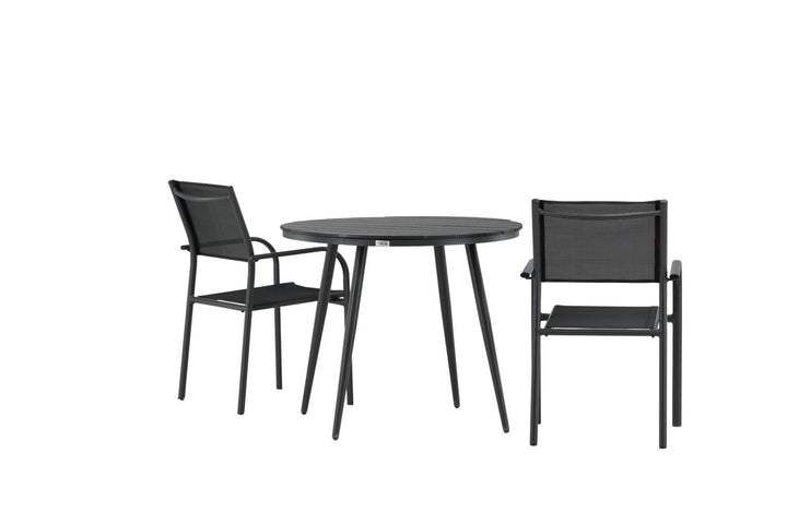 Venture Home Break - Dining Table Round- Black / Black - Alu / Aintwood - 90ø _1+ Santorini Arm Chair (Stackable) - Black alu / Black Textilene _2