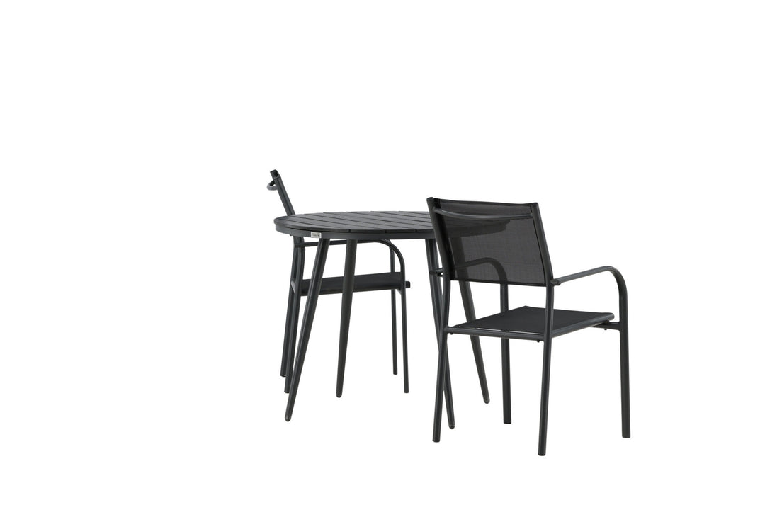 Venture Home Break - Dining Table Round- Black / Black - Alu / Aintwood - 90ø _1+ Santorini Arm Chair (Stackable) - Black alu / Black Textilene _2