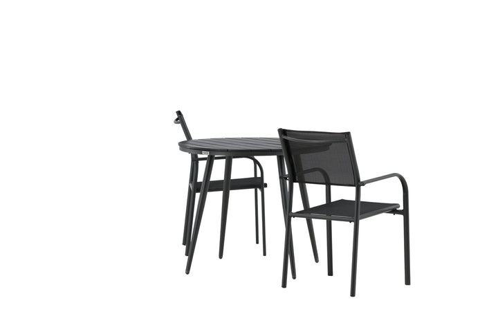 Venture Home Break - Dining Table Round- Black / Black - Alu / Aintwood - 90ø _1+ Santorini Arm Chair (Stackable) - Black alu / Black Textilene _2