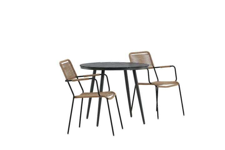 Venture Home Break - Dining Table Round- Black / Black - Alu / Aintwood - 90ø _1+ Lindos - Armchair - Black Alu / Latte Rope _2